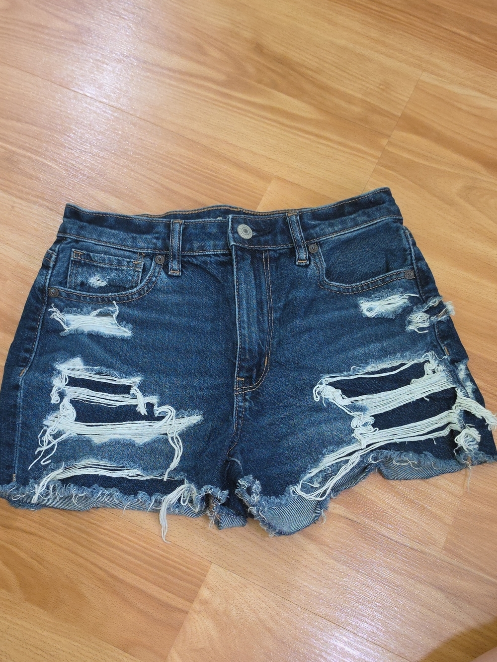 American Eagle Outfitters Distressed Dark Blue Denim Mom Shorts